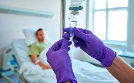 Врач поправляет капельницу